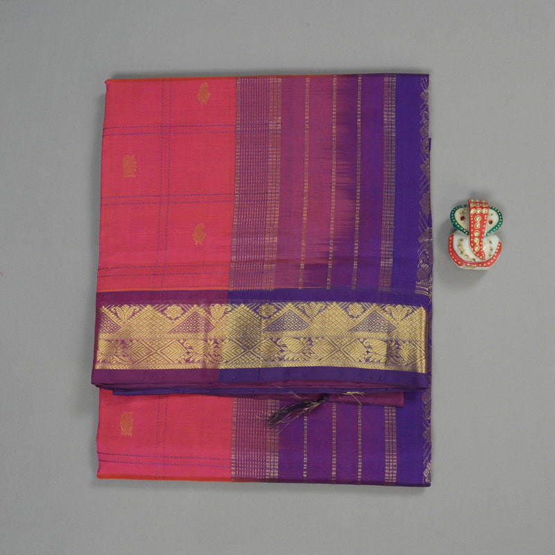 Hayagrivas Handloom Pure Silk Cotton Saree in Vibrant Orangish Pink KBE363E4-3