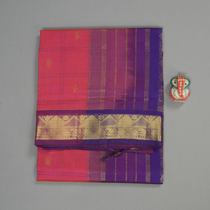 Hayagrivas Handloom Pure Silk Cotton Saree in Vibrant Orangish Pink KBE363E4-3
