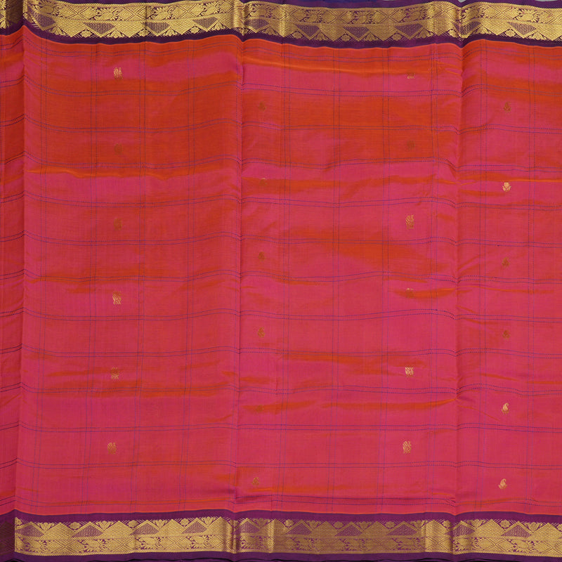 Hayagrivas Handloom Pure Silk Cotton Saree in Vibrant Orangish Pink KBE363E4-3