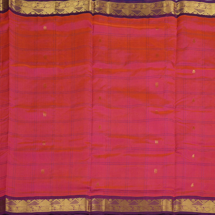 Hayagrivas Handloom Pure Silk Cotton Saree in Vibrant Orangish Pink KBE363E4-3