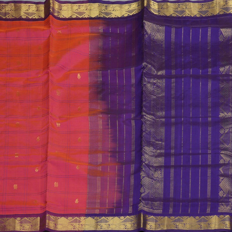 Hayagrivas Handloom Pure Silk Cotton Saree in Vibrant Orangish Pink KBE363E4-3