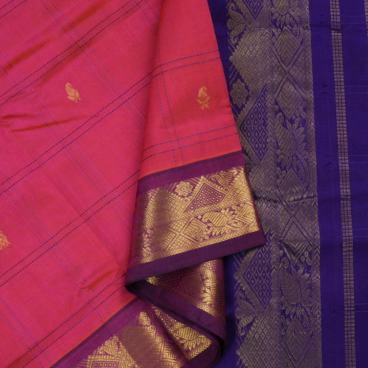 Hayagrivas Handloom Pure Silk Cotton Saree in Vibrant Orangish Pink KBE363E4-3
