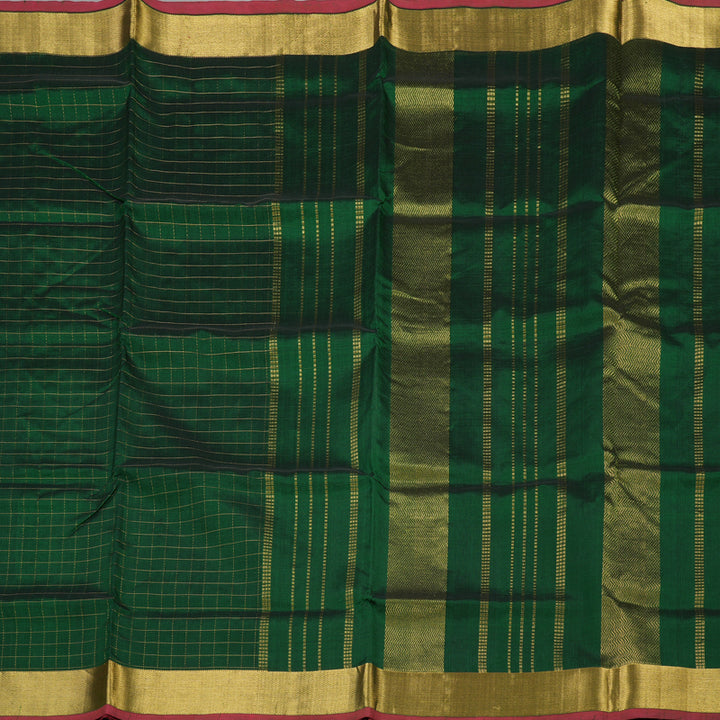 Hayagrivas Handloom Pure Silk Cotton Saree in Vivid Bottle Green KBE363E7-1