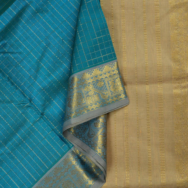 Hayagrivas Handloom Pure Silk Cotton Saree in Sea Blue KBE363E7-2