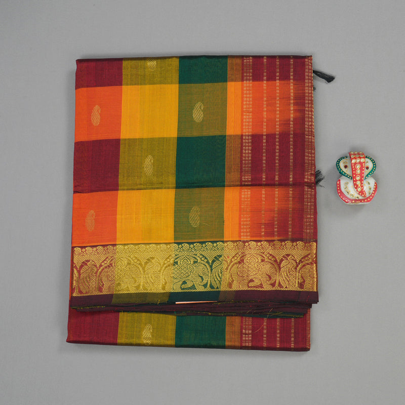 Hayagrivas Handloom Pure Silk Cotton Saree in Multi Colour Checks KBE363E9-7
