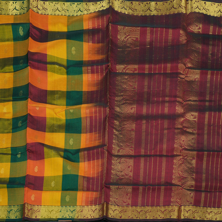 Hayagrivas Handloom Pure Silk Cotton Saree in Multi Colour Checks KBE363E9-7
