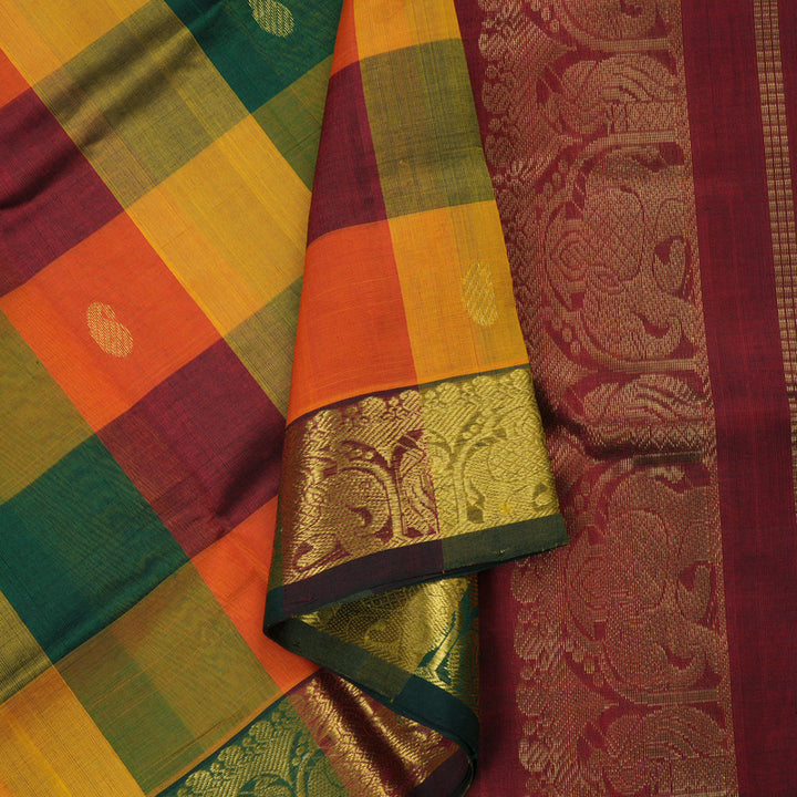 Hayagrivas Handloom Pure Silk Cotton Saree in Multi Colour Checks KBE363E9-7