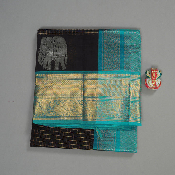 Hayagrivas Handloom Pure Silk Cotton Saree in striking Dark Brown KBE364E1-1