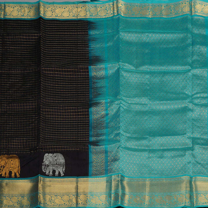 Hayagrivas Handloom Pure Silk Cotton Saree in striking Dark Brown KBE364E1-1