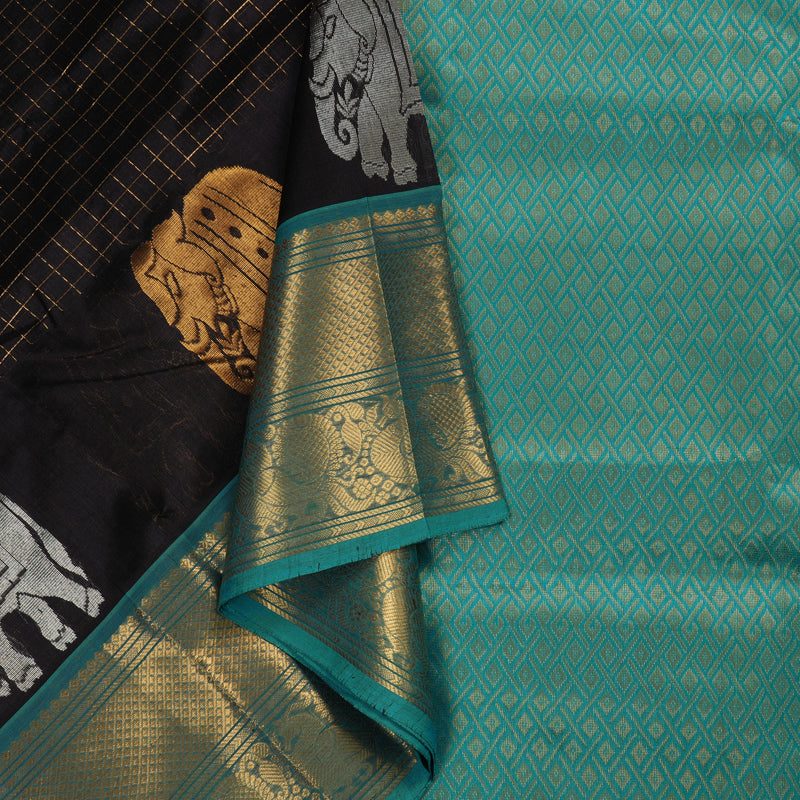 Hayagrivas Handloom Pure Silk Cotton Saree in striking Dark Brown KBE364E1-1