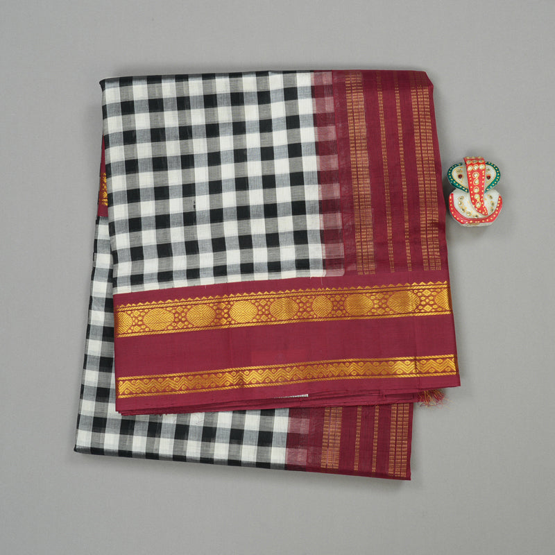 Hayagrivas Handloom Pure Silk Cotton Saree in Versatile Black and White Checks KBE364E5-3