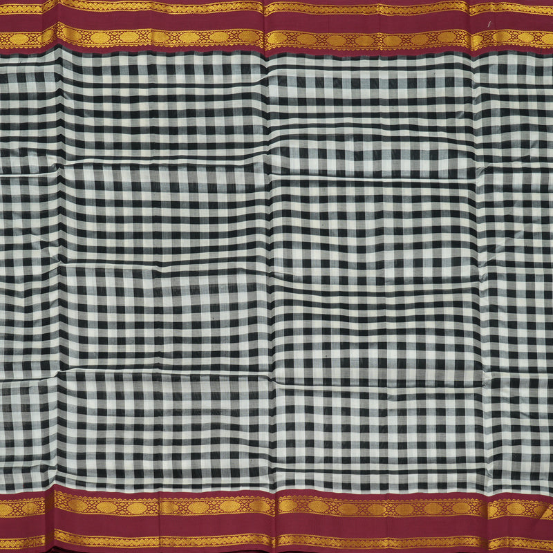 Hayagrivas Handloom Pure Silk Cotton Saree in Versatile Black and White Checks KBE364E5-3