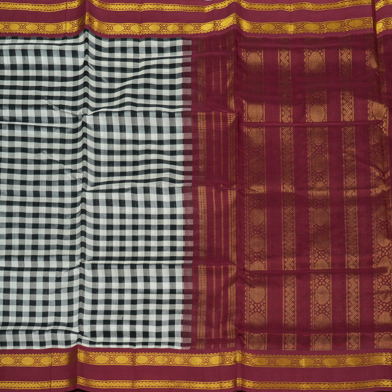 Hayagrivas Handloom Pure Silk Cotton Saree in Versatile Black and White Checks KBE364E5-3