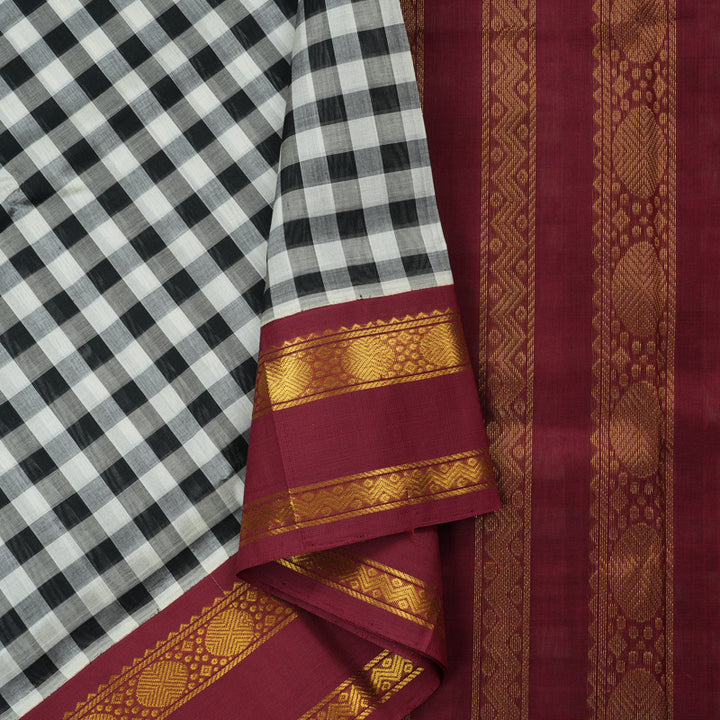 Hayagrivas Handloom Pure Silk Cotton Saree in Versatile Black and White Checks KBE364E5-3