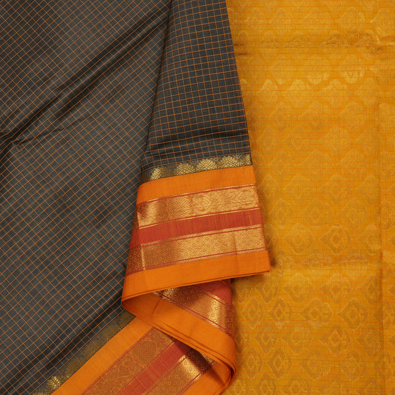 Hayagrivas Handloom Pure Silk Cotton Saree in Sophisticated Dark Grey KBE364E6-1