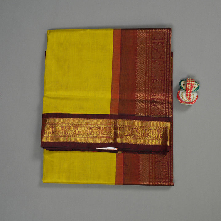 Hayagrivas Handloom Pure Silk Cotton Saree in glowing sunny Lemon Green KBE364E7-5