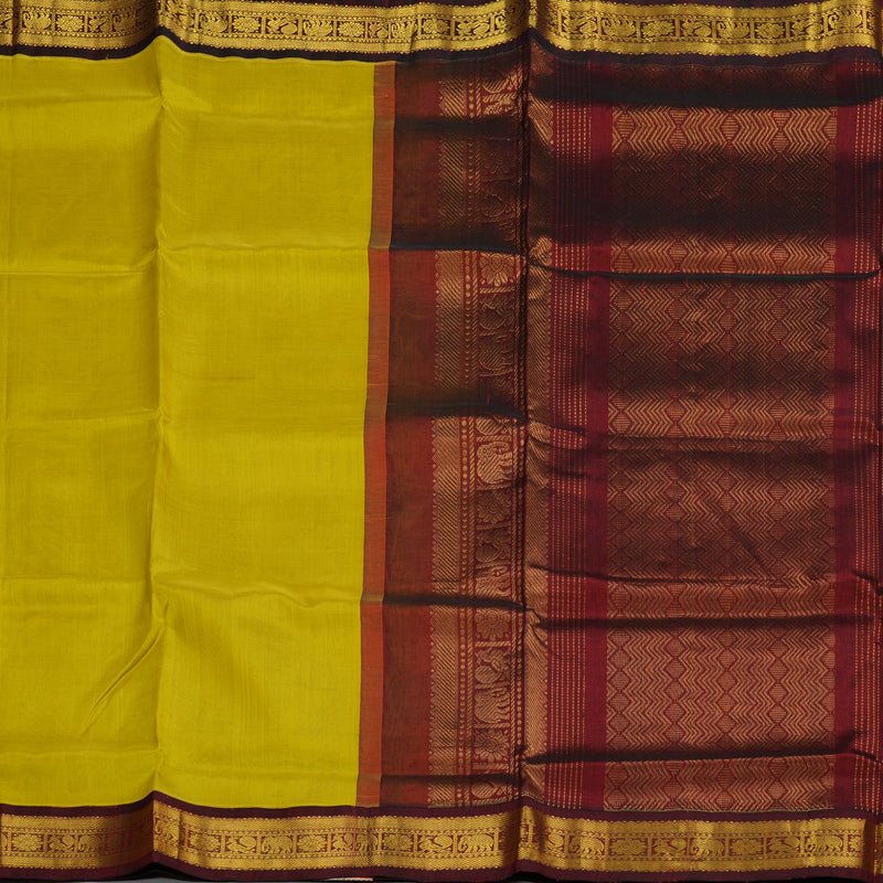 Hayagrivas Handloom Pure Silk Cotton Saree in glowing sunny Lemon Green KBE364E7-5