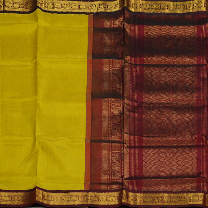 Hayagrivas Handloom Pure Silk Cotton Saree in glowing sunny Lemon Green KBE364E7-5