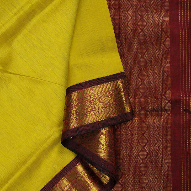 Hayagrivas Handloom Pure Silk Cotton Saree in glowing sunny Lemon Green KBE364E7-5