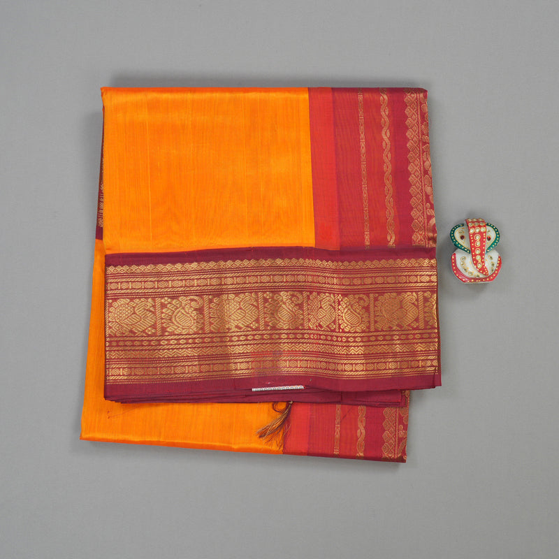 Hayagrivas Handloom Korvai Silk Cotton Saree in Regal Mango Shade KBE364E8-2