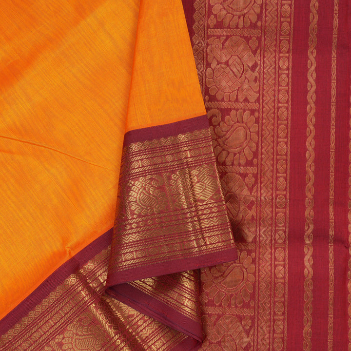 Hayagrivas Handloom Korvai Silk Cotton Saree in Regal Mango Shade KBE364E8-2