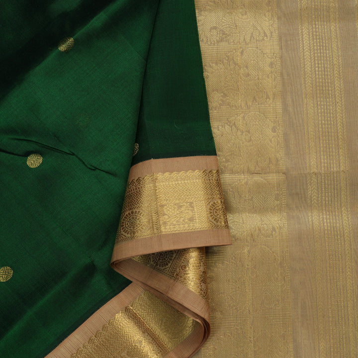 Hayagrivas Handloom Pure Silk Cotton Saree in Regal Bottle Green KBE365E4-4