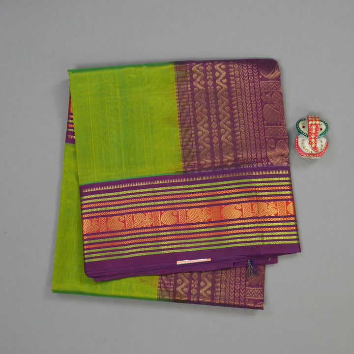 Hayagrivas Handloom Pure Silk Cotton Saree in Vibrant Fluorescent Green KBE365E8-4