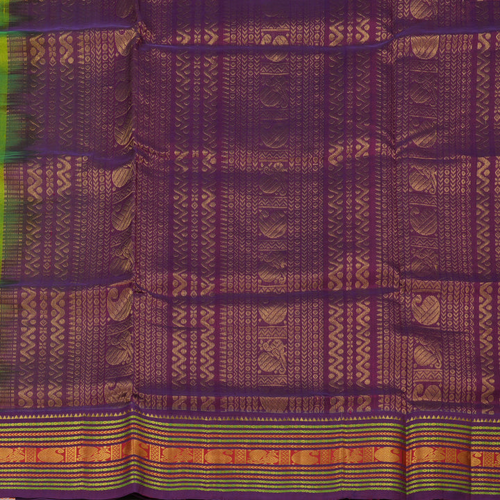 Hayagrivas Handloom Pure Silk Cotton Saree in Vibrant Fluorescent Green KBE365E8-4