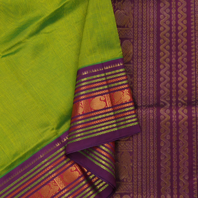 Hayagrivas Handloom Pure Silk Cotton Saree in Vibrant Fluorescent Green KBE365E8-4