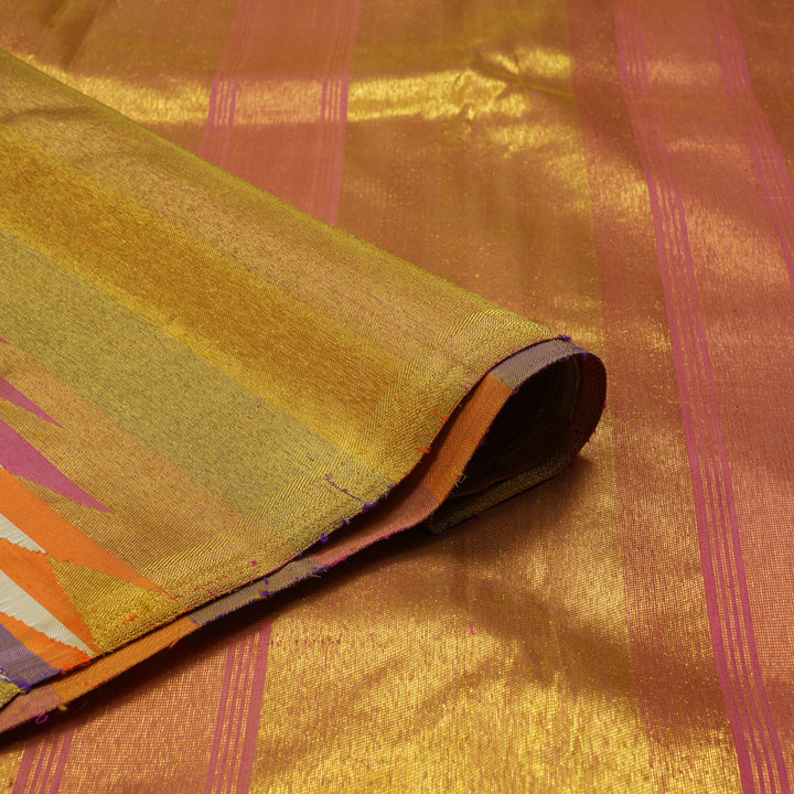 Hayagrivas Handloom Sandal Beige Kanjivaram Silk Saree with Temple Border KBE366E2-1