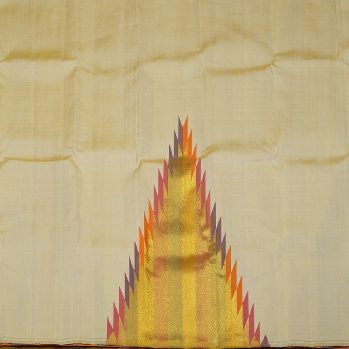 Hayagrivas Handloom Sandal Beige Kanjivaram Silk Saree with Temple Border KBE366E2-1