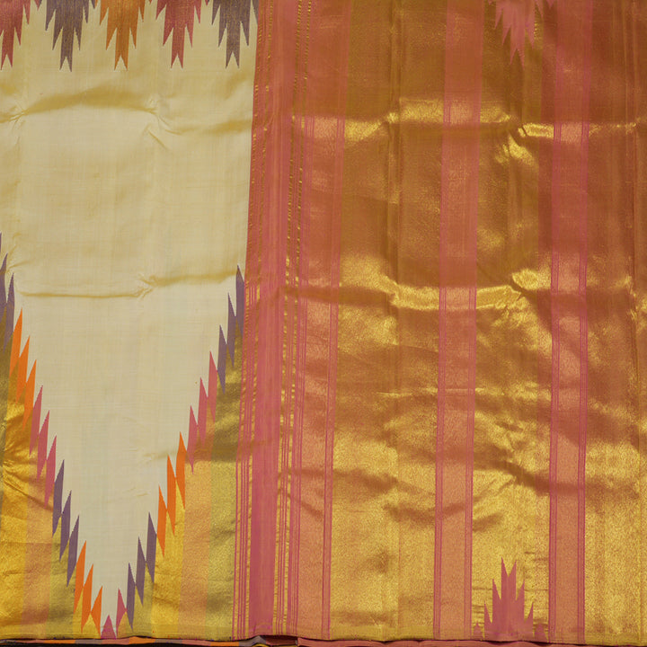 Hayagrivas Handloom Sandal Beige Kanjivaram Silk Saree with Temple Border KBE366E2-1