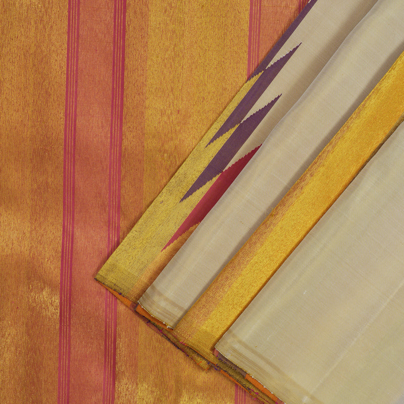 Hayagrivas Handloom Sandal Beige Kanjivaram Silk Saree with Temple Border KBE366E2-1