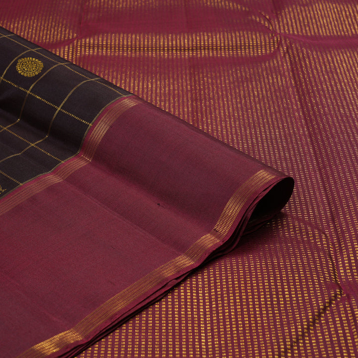 Hayagrivas Dark Brown Handloom Kanjivaram Silk Saree with Wine Purple Border KBE367E3-2