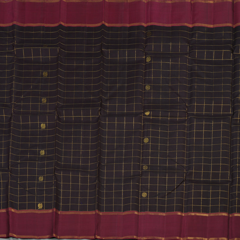 Hayagrivas Dark Brown Handloom Kanjivaram Silk Saree with Wine Purple Border KBE367E3-2