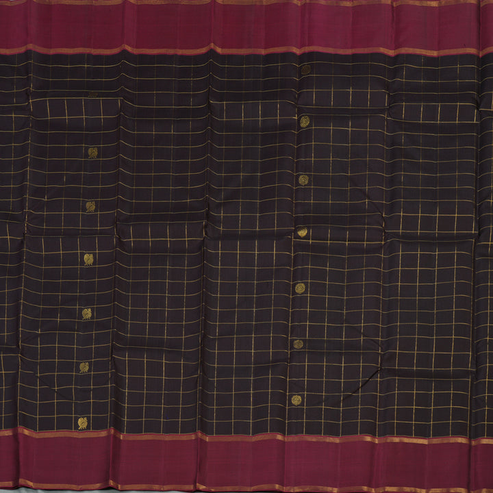 Hayagrivas Dark Brown Handloom Kanjivaram Silk Saree with Wine Purple Border KBE367E3-2