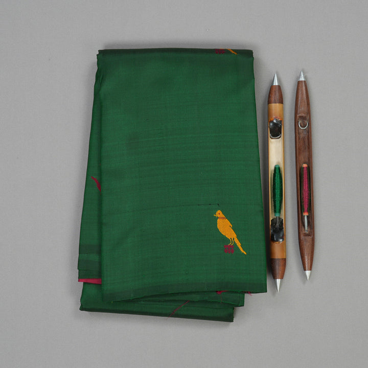Hayagrivas Handloom Pure Kanjivaram Silk Saree in Glamorous Bottle Green KBE368E1-1