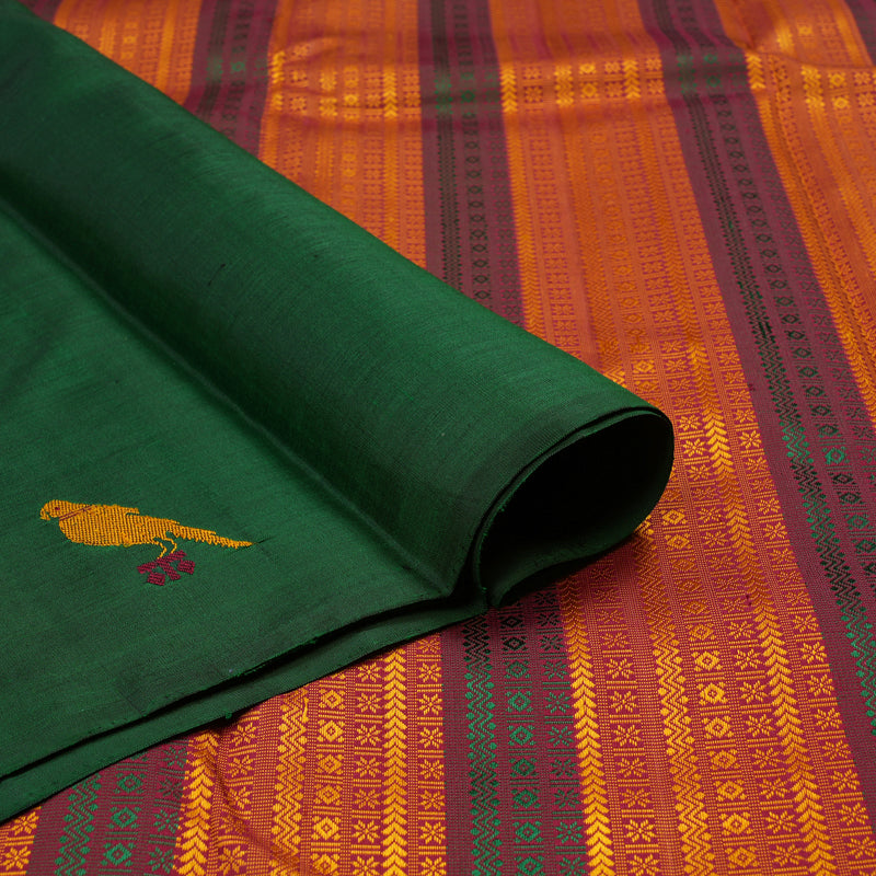Hayagrivas Handloom Pure Kanjivaram Silk Saree in Glamorous Bottle Green KBE368E1-1