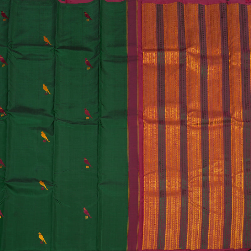 Hayagrivas Handloom Pure Kanjivaram Silk Saree in Glamorous Bottle Green KBE368E1-1