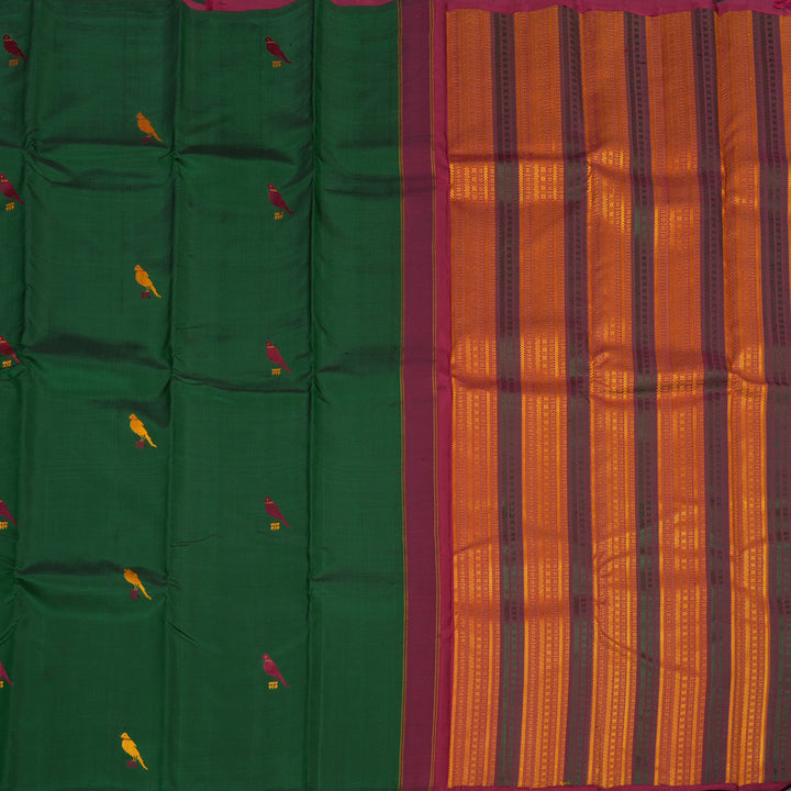 Hayagrivas Handloom Pure Kanjivaram Silk Saree in Glamorous Bottle Green KBE368E1-1
