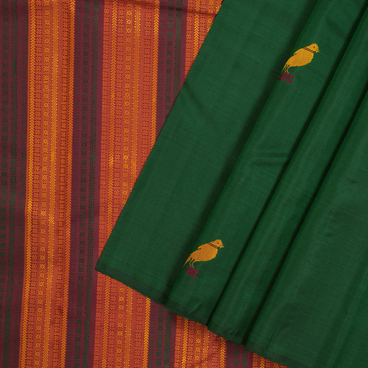 Hayagrivas Handloom Pure Kanjivaram Silk Saree in Glamorous Bottle Green KBE368E1-1