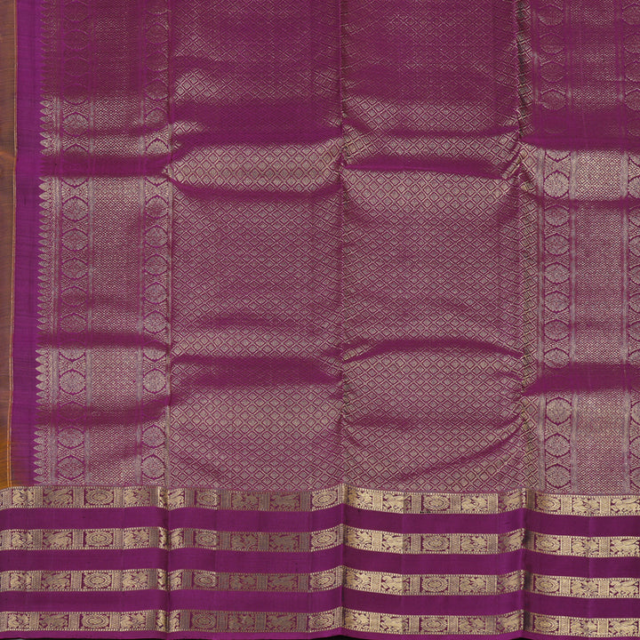 Hayagrivas Honey Mustard Handloom Kanjivaram Silk Saree with Purple Border KBE369E4-1