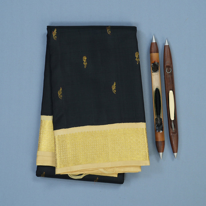 Hayagrivas Handloom Black Kanjivaram Silk Saree with Sandal Border KBE36D1-2