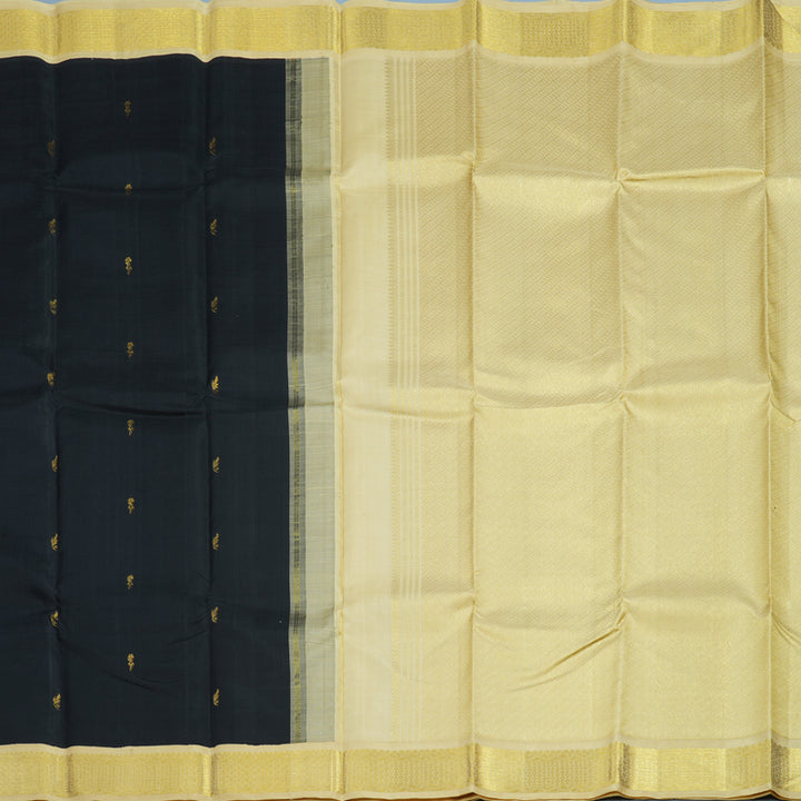 Hayagrivas Handloom Black Kanjivaram Silk Saree with Sandal Border KBE36D1-2