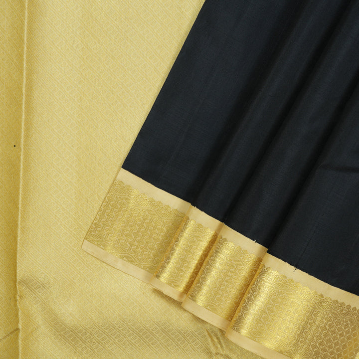 Hayagrivas Handloom Black Kanjivaram Silk Saree with Sandal Border KBE36D1-2