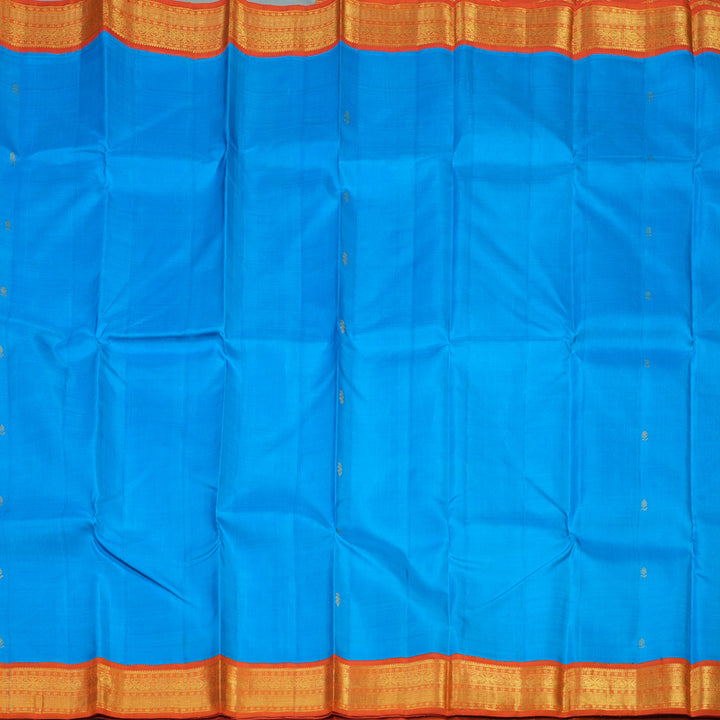 Hayagrivas Handloom Ananda Blue Kanjivaram Silk Saree with Orange Border KBE36D1-3