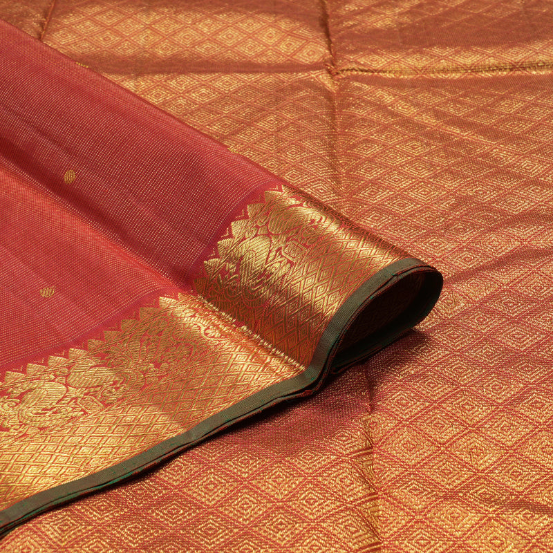 Hayagrivas Handloom Kanjivaram silk saree in Red Vairaoosi KBE36D2-1