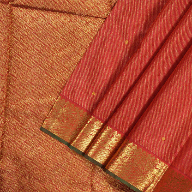 Hayagrivas Handloom Kanjivaram silk saree in Red Vairaoosi KBE36D2-1