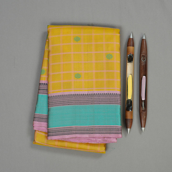 Hayagrivas Handloom Kanjivaram Silk Saree in Vibrant Mustard Yellow KBE370E1-1