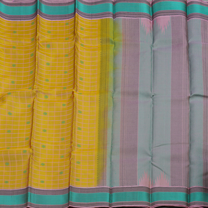 Hayagrivas Handloom Kanjivaram Silk Saree in Vibrant Mustard Yellow KBE370E1-1